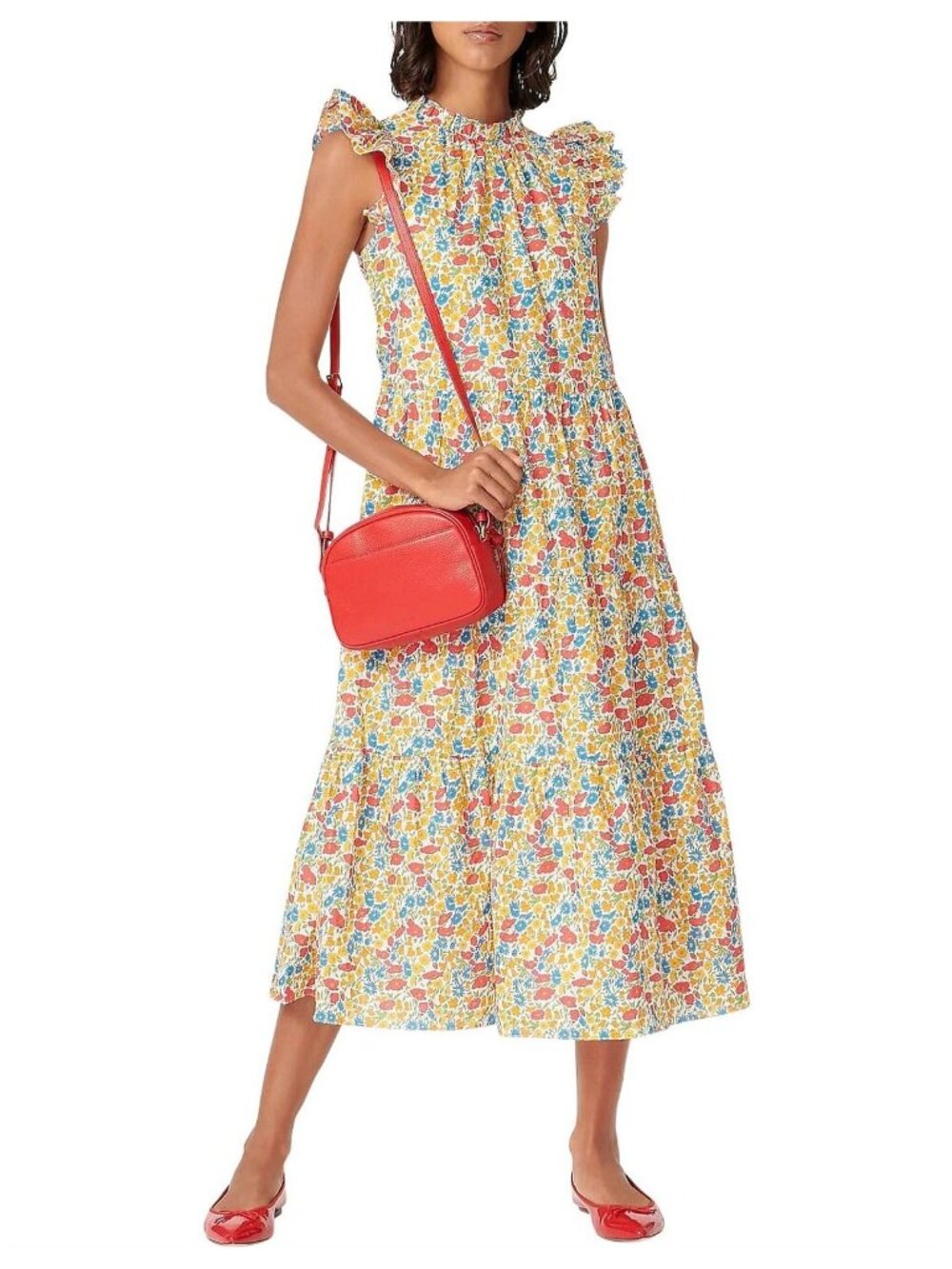 NWT J.Crew Tiered Dress in Cerise Blue Liberty® Poppy and Daisy Print Floral XS